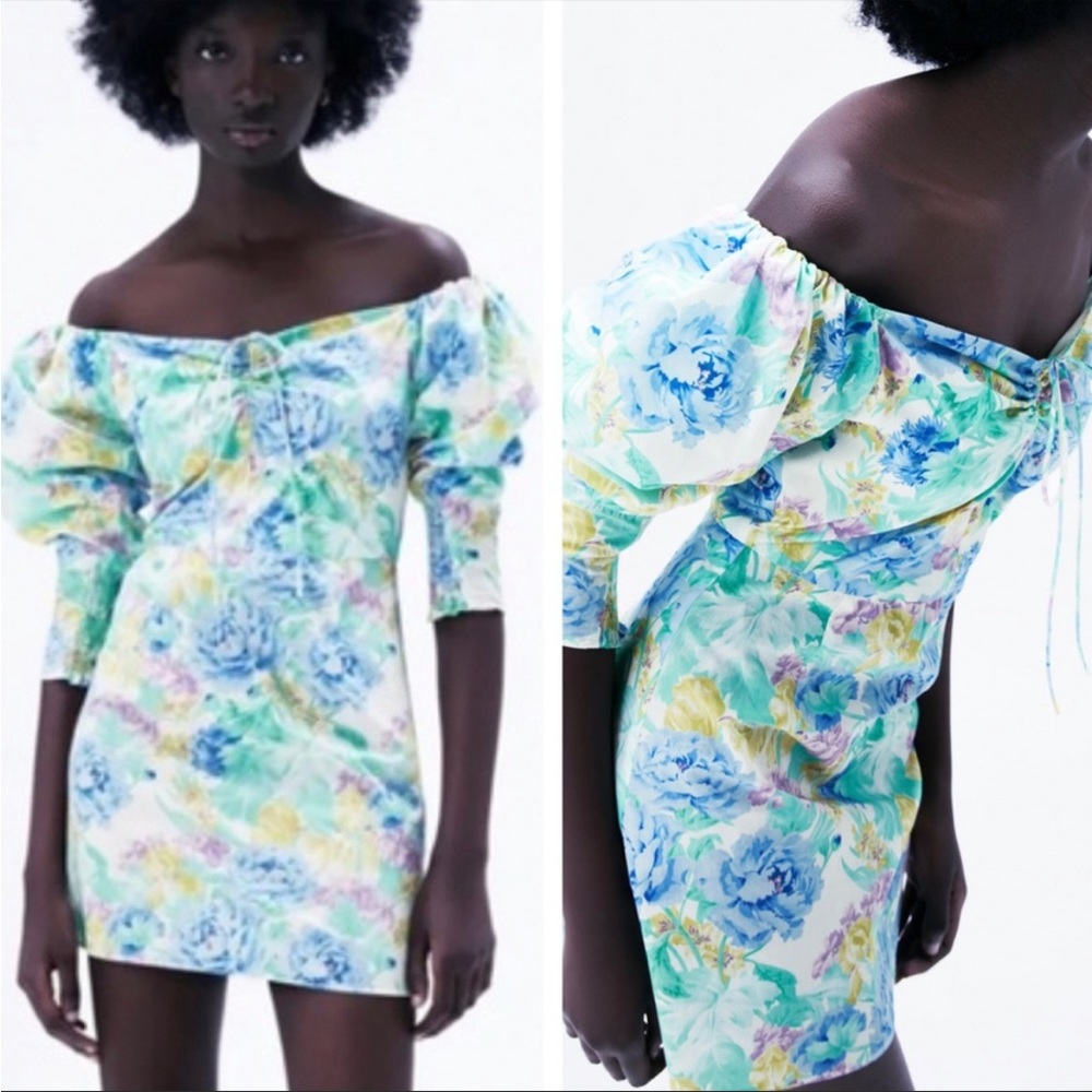 Zara floral off shoulder dress